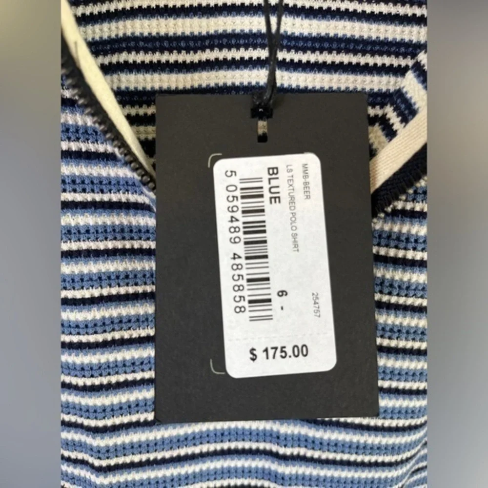 Ted Baker Cotton Blend Textured Stripe Relaxed Fit Quarter Zip Polo Shirt, NWT‎